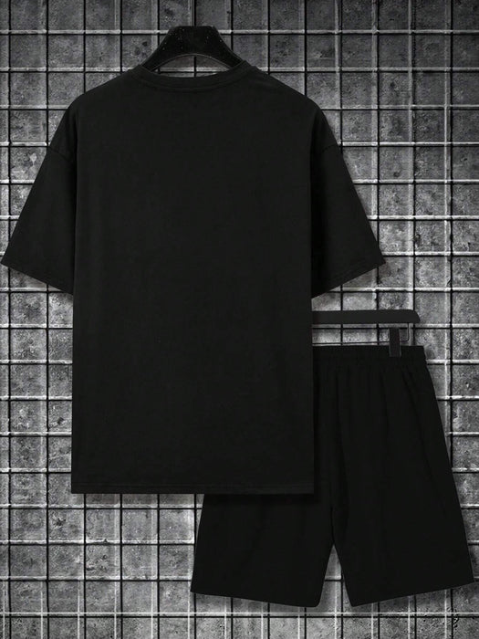 Conjunto de camiseta casual para hombres, estampado de letras y flores - Quierox - Tienda Online