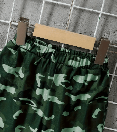 Conjunto de camiseta con estampado de dinosaurio y shorts de camuflaje para niño - Quierox - Tienda Online