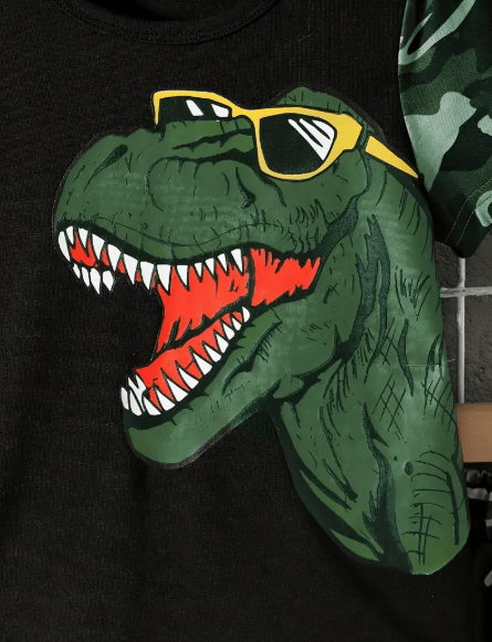 Conjunto de camiseta con estampado de dinosaurio y shorts de camuflaje para niño - Quierox - Tienda Online