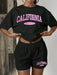 Conjunto de camiseta holgada con gráfico de letras y pantalones cortos de unicolor - Quierox - Tienda Online