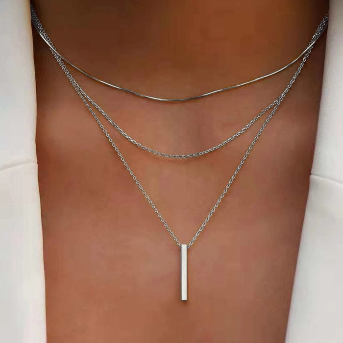 Conjunto de collar de cadena de plata de moda, varias cadenas con colgante - Quierox - Tienda Online