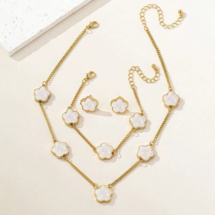 Conjunto De Collar, Pulsera Y Aretes De Flor De Aleación Trébol De La Suerte - Quierox - Tienda Online