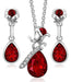 Conjunto de collar y pendientes colgantes de lágrima con flor de cristal rojo - Quierox - Tienda Online