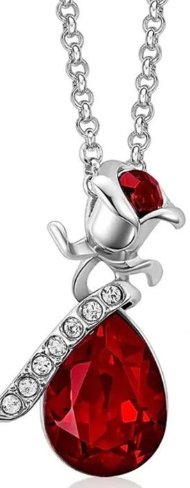 Conjunto de collar y pendientes colgantes de lágrima con flor de cristal rojo - Quierox - Tienda Online