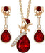 Conjunto de collar y pendientes colgantes de lágrima con flor de cristal rojo - Quierox - Tienda Online