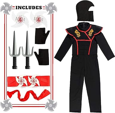 Conjunto de disfraces de ninja para niños, para Halloween con accesorios de ninja de lujo - Quierox - Tienda Online