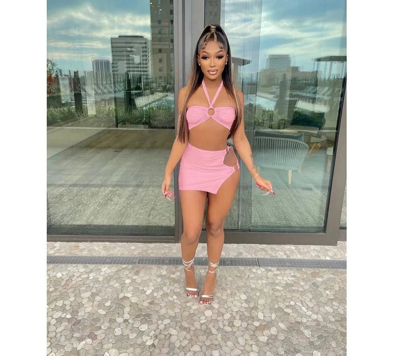 Conjunto de dos piezas con falda de abertura lateral - Quierox - Tienda Online