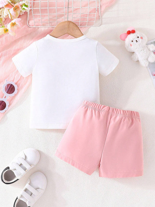 Conjunto de dos piezas para bebé niña con camiseta impresa linda de conejo y pantalones - Quierox - Tienda Online