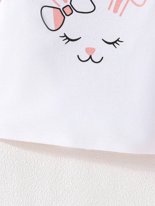 Conjunto de dos piezas para bebé niña con camiseta impresa linda de conejo y pantalones - Quierox - Tienda Online