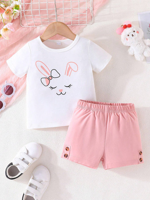 Conjunto de dos piezas para bebé niña con camiseta impresa linda de conejo y pantalones - Quierox - Tienda Online