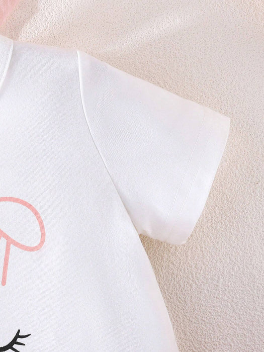 Conjunto de dos piezas para bebé niña con camiseta impresa linda de conejo y pantalones - Quierox - Tienda Online