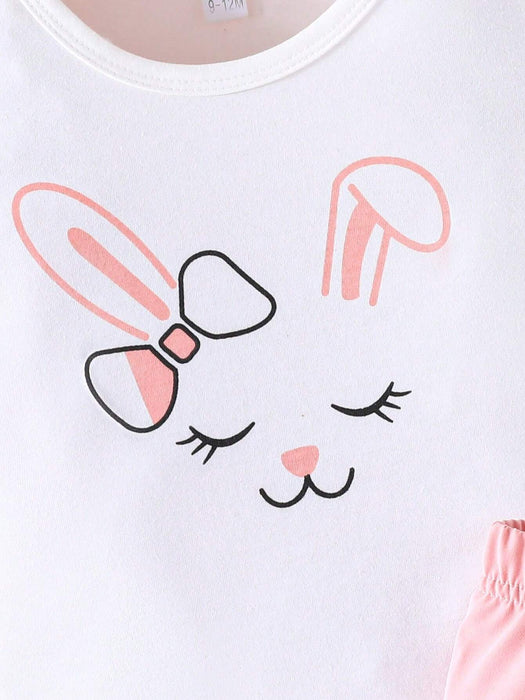Conjunto de dos piezas para bebé niña con camiseta impresa linda de conejo y pantalones - Quierox - Tienda Online