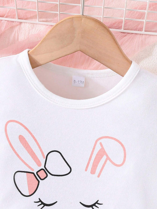 Conjunto de dos piezas para bebé niña con camiseta impresa linda de conejo y pantalones - Quierox - Tienda Online
