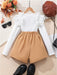 Conjunto de dos piezas para niña con top de punto de manga larga con volantes y falda pantalón con cuentas - Quierox - Tienda Online