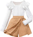 Conjunto de dos piezas para niña con top de punto de manga larga con volantes y falda pantalón con cuentas - Quierox - Tienda Online