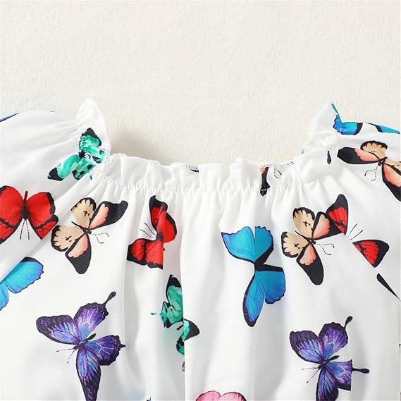 Conjunto de dos piezas para niñas de blusa con hombros descubiertos y falda con estampado - Quierox - Tienda Online