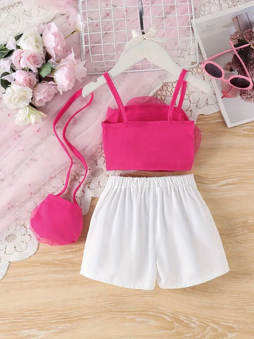 Conjunto de falda y top con estampado floral Rosa y blanco vibrantes, estilo casual con detalle de lazo - Quierox - Tienda Online