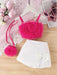 Conjunto de falda y top con estampado floral Rosa y blanco vibrantes, estilo casual con detalle de lazo - Quierox - Tienda Online