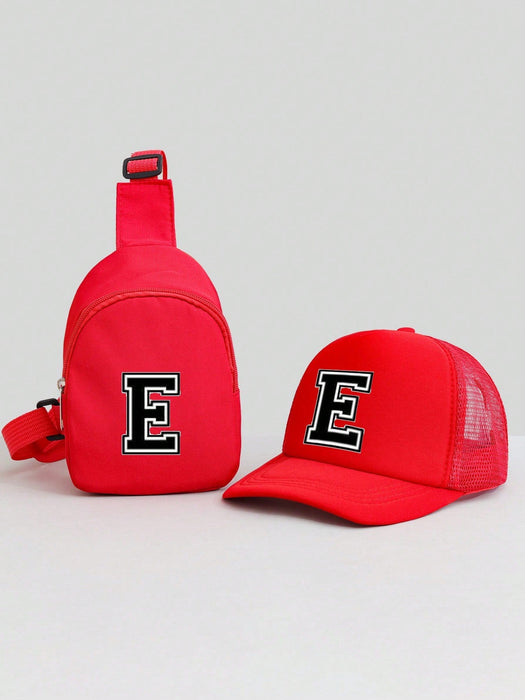 Conjunto de gorra y estuche, infantiles rojas personalizadas de malla de esponja con la letra E - Quierox - Tienda Online