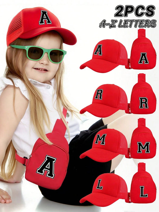 Conjunto de gorra y estuche, infantiles rojas personalizadas de malla de esponja con la letra E - Quierox - Tienda Online