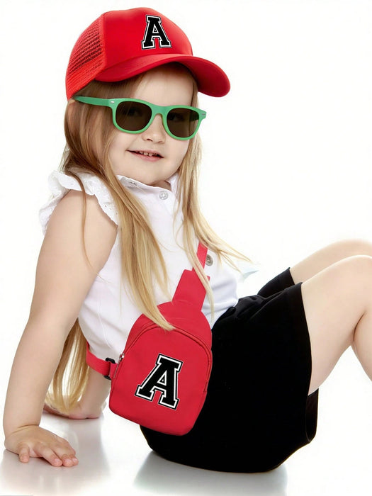 Conjunto de gorra y estuche, infantiles rojas personalizadas de malla de esponja con la letra E - Quierox - Tienda Online