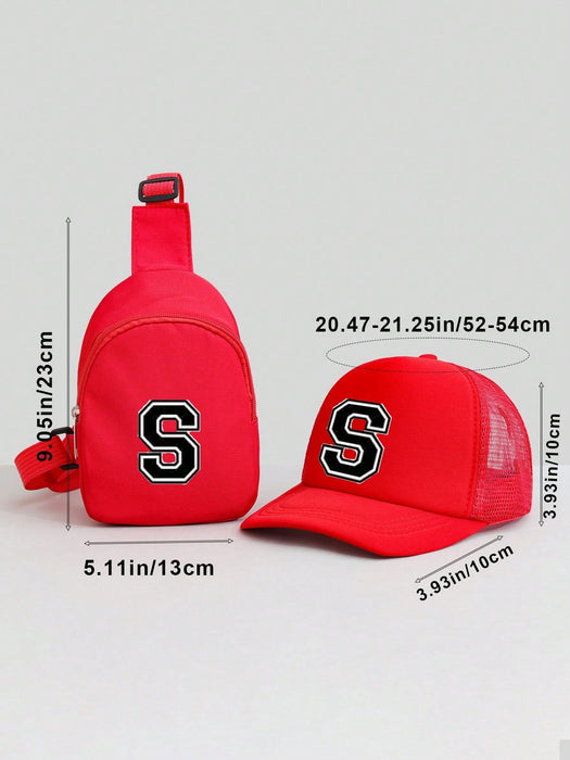 Conjunto de gorra y estuche, infantiles rojas personalizadas de malla de esponja con la letra E - Quierox - Tienda Online