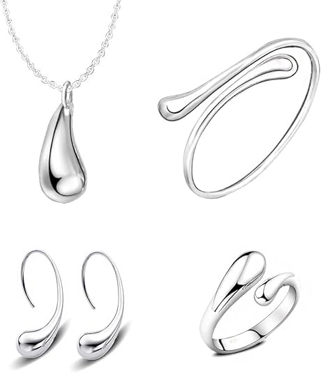 Conjunto de joyería de 4 piezas: pendientes, brazalete, collar y anillo con forma de gota de agua - Quierox - Tienda Online
