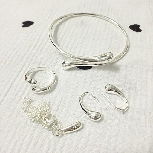 Conjunto de joyería de 4 piezas: pendientes, brazalete, collar y anillo con forma de gota de agua - Quierox - Tienda Online