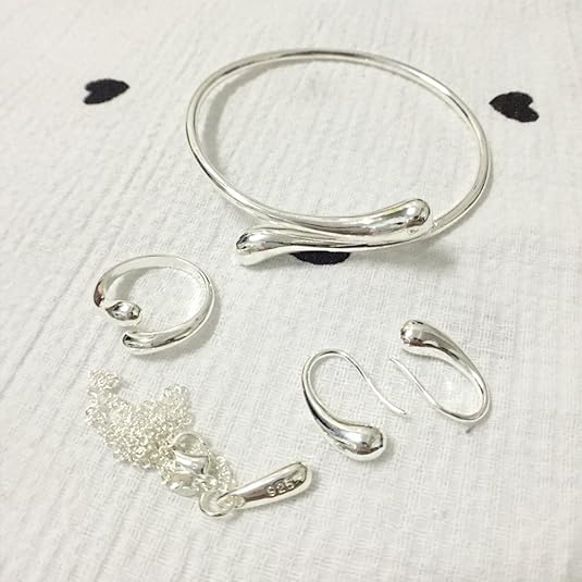 Conjunto de joyería de 4 piezas: pendientes, brazalete, collar y anillo con forma de gota de agua - Quierox - Tienda Online