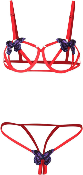 Conjunto de lencería con apliques de mariposa para mujer - Quierox - Tienda Online
