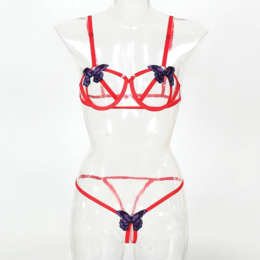 Conjunto de lencería con apliques de mariposa para mujer - Quierox - Tienda Online