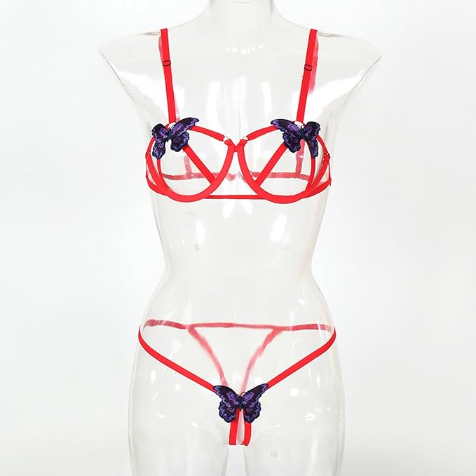 Conjunto de lencería con apliques de mariposa para mujer - Quierox - Tienda Online