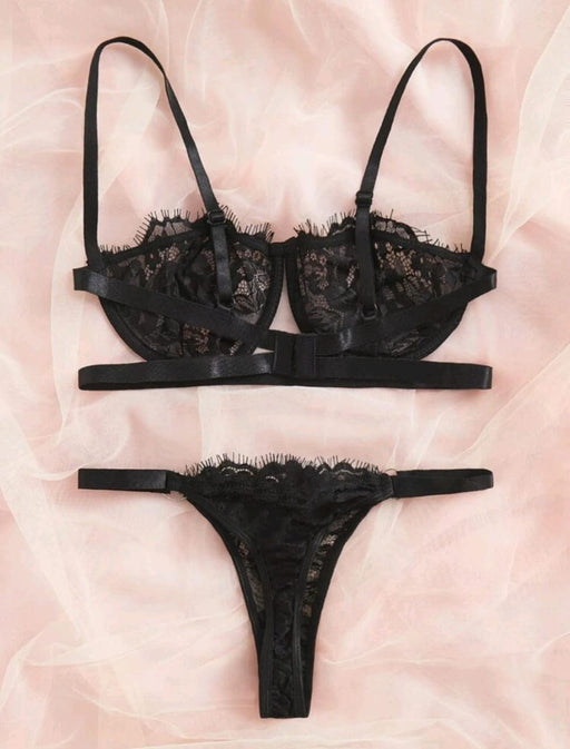 Conjunto de lencería de sujetador y braguita de encaje floral - Quierox - Tienda Online