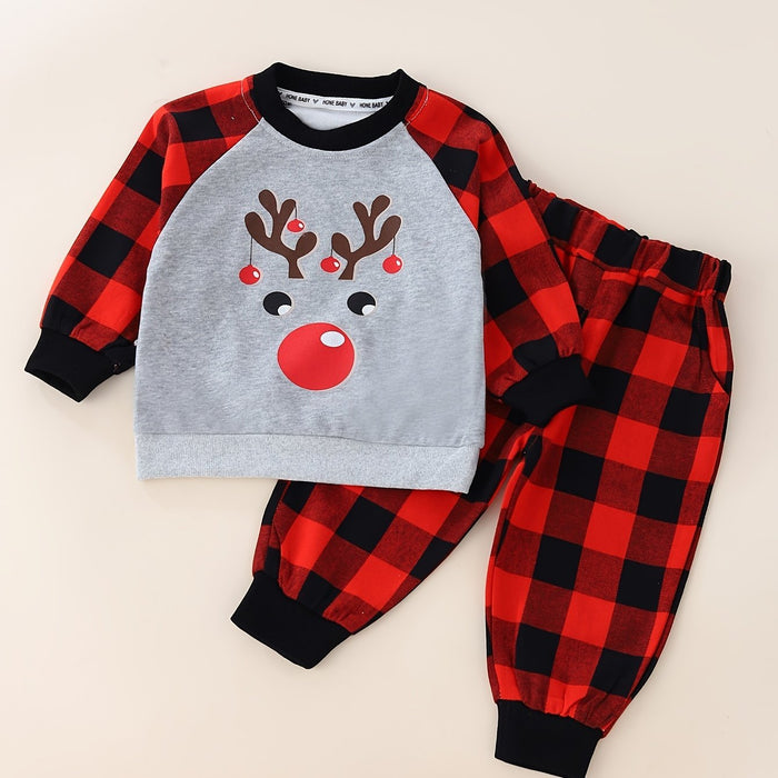 Conjunto de lindo top navideño y Pantalones de Cuadros para Bebés Niños - Quierox - Tienda Online