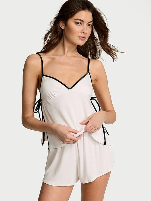 Conjunto de pantalones cortos de tirantes de modal acanalado con ribete de terciopelo - Quierox - Tienda Online