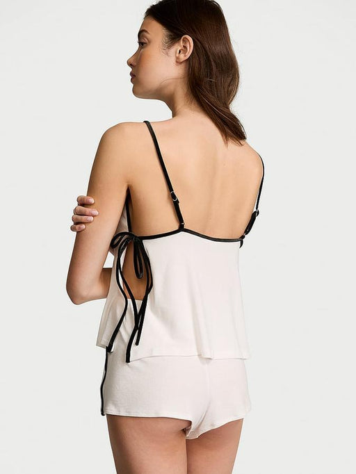 Conjunto de pantalones cortos de tirantes de modal acanalado con ribete de terciopelo - Quierox - Tienda Online