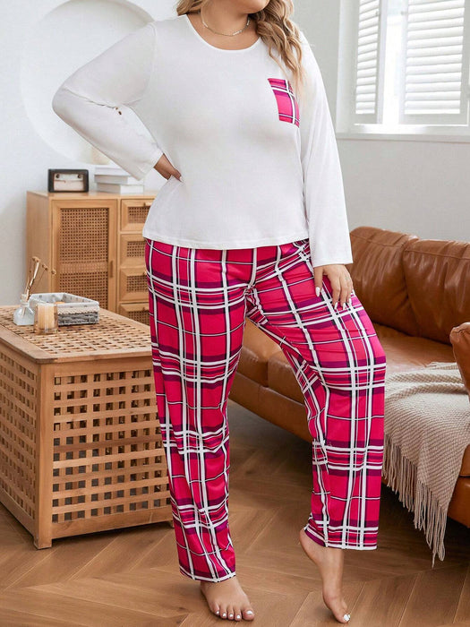 Conjunto de pijama con parches y bolsillos con estampado de cuadros escoceses - Quierox - Tienda Online