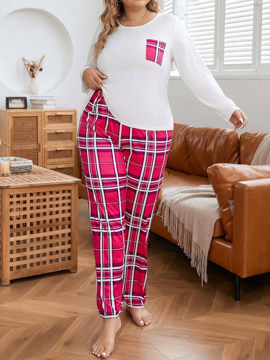 Conjunto de pijama con parches y bolsillos con estampado de cuadros escoceses - Quierox - Tienda Online