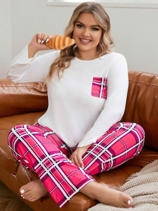 Conjunto de pijama con parches y bolsillos con estampado de cuadros escoceses - Quierox - Tienda Online