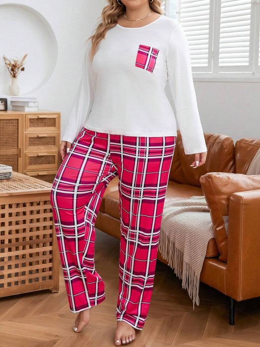 Conjunto de pijama con parches y bolsillos con estampado de cuadros escoceses - Quierox - Tienda Online