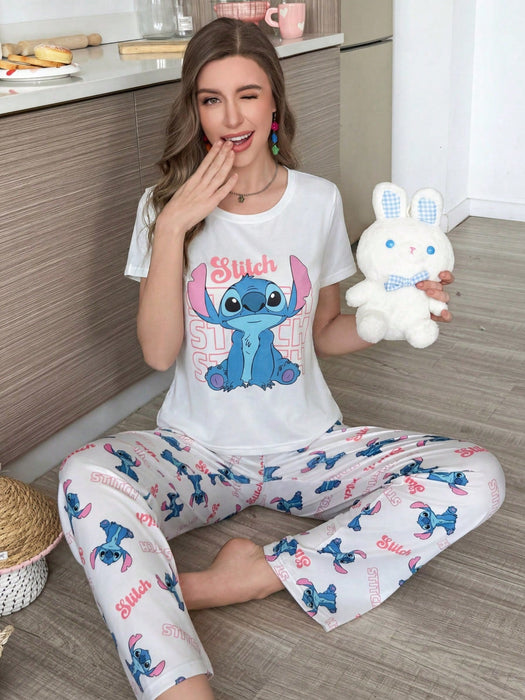 Conjunto de pijama de dos piezas con estampado de Stitch, para mujer - Quierox - Tienda Online