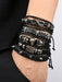 Conjunto de pulsera de cuero PU de 8 piezas con púas de calavera negra estilo punk - Quierox - Tienda Online