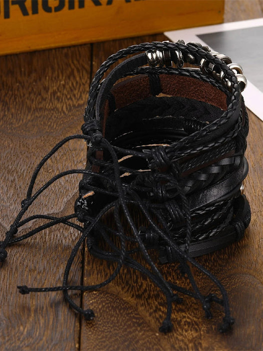 Conjunto de pulsera de cuero PU de 8 piezas con púas de calavera negra estilo punk - Quierox - Tienda Online