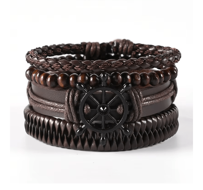 Conjunto de pulseras de cuero trenzado para hombre, brazalete de cuerda hecho a mano - Quierox - Tienda Online