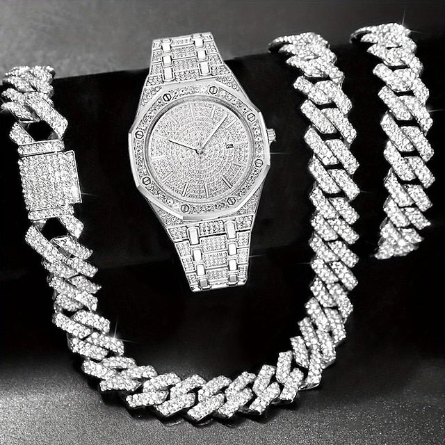 Conjunto de regalo para hombre, reloj con acabado helado, pulsera y collar - Quierox - Tienda Online