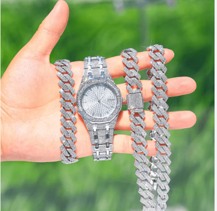 Conjunto de regalo para hombre, reloj con acabado helado, pulsera y collar - Quierox - Tienda Online