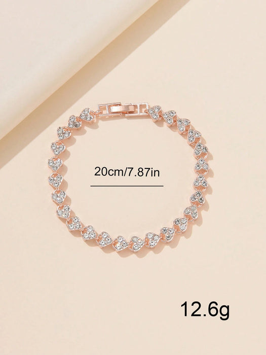 Conjunto de reloj casual para mujer con correa y brazalete de aleación decorado con diamantes de imitación - Quierox - Tienda Online
