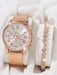 Conjunto de reloj casual para mujer con correa y brazalete de aleación decorado con diamantes de imitación - Quierox - Tienda Online