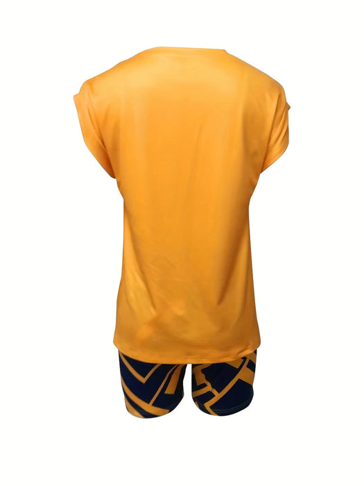 Conjunto de Shorts con Cuello Redondo y Estampado Irregular para Mujeres - Quierox - Tienda Online