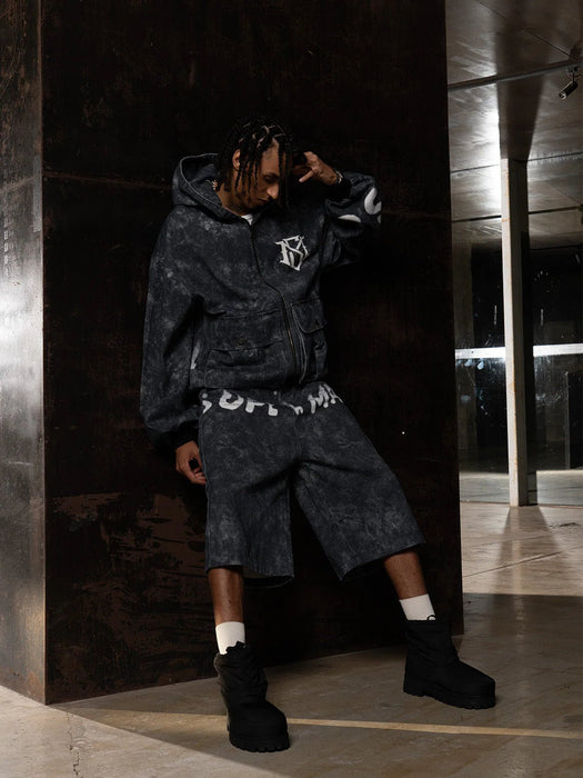 Conjunto de sudadera con capucha y pantalones cortos vaqueros extragrandes - Quierox - Tienda Online